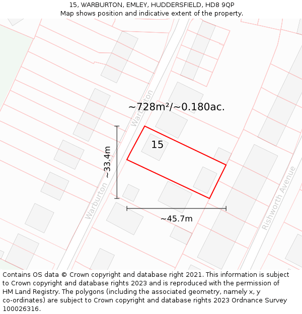 15, WARBURTON, EMLEY, HUDDERSFIELD, HD8 9QP: Plot and title map