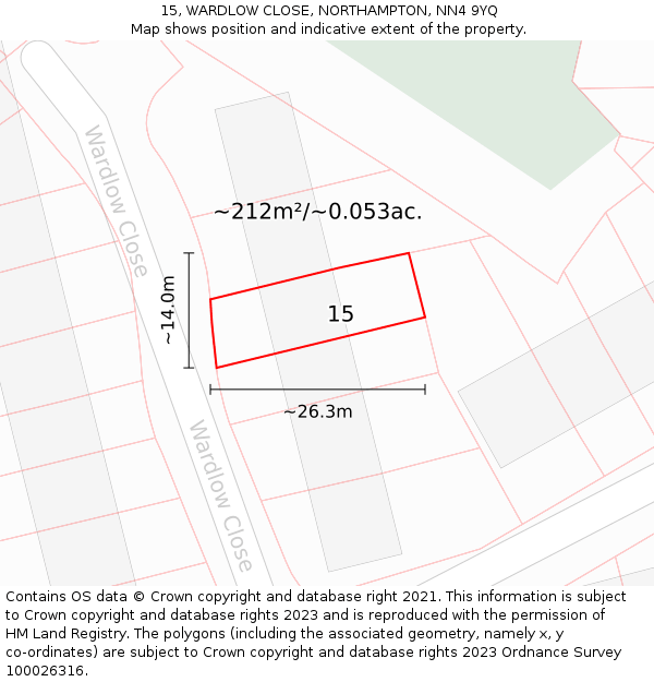 15, WARDLOW CLOSE, NORTHAMPTON, NN4 9YQ: Plot and title map