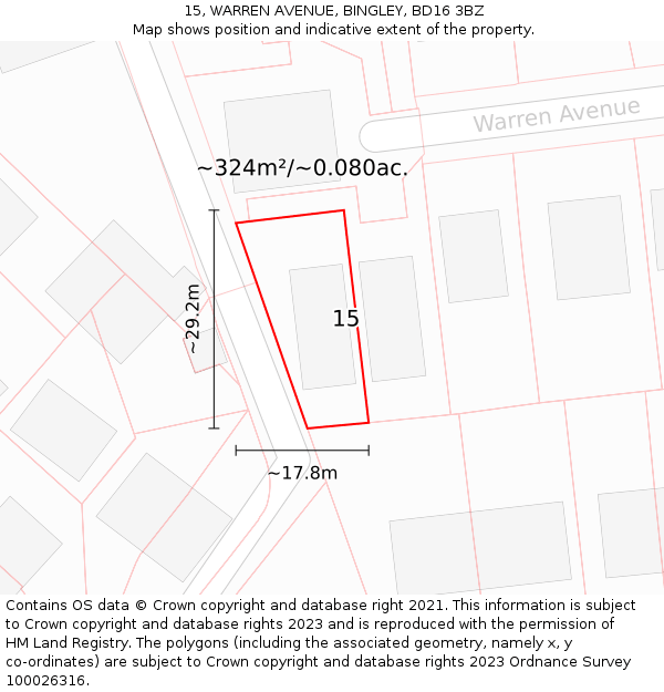 15, WARREN AVENUE, BINGLEY, BD16 3BZ: Plot and title map