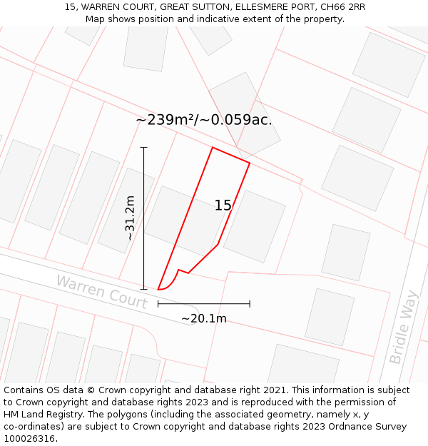 15, WARREN COURT, GREAT SUTTON, ELLESMERE PORT, CH66 2RR: Plot and title map