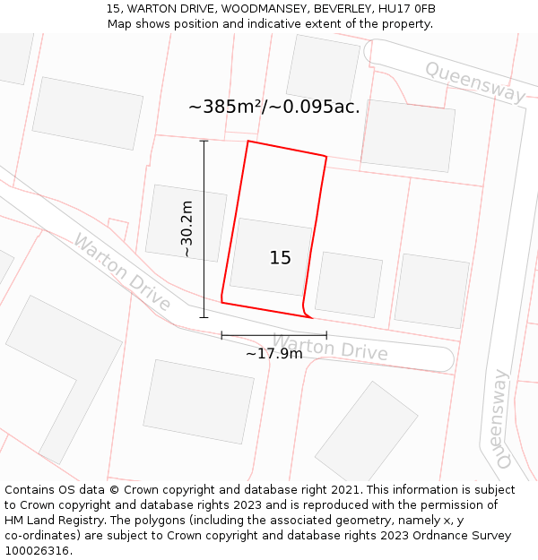 15, WARTON DRIVE, WOODMANSEY, BEVERLEY, HU17 0FB: Plot and title map