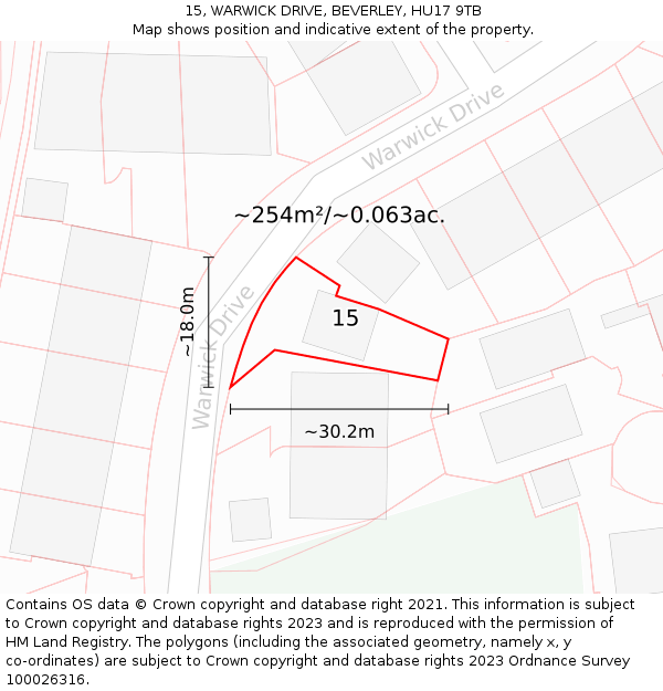 15, WARWICK DRIVE, BEVERLEY, HU17 9TB: Plot and title map