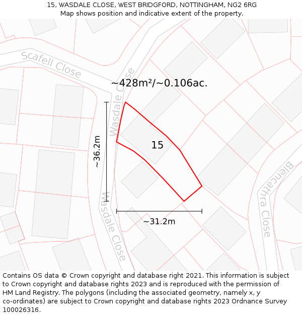 15, WASDALE CLOSE, WEST BRIDGFORD, NOTTINGHAM, NG2 6RG: Plot and title map