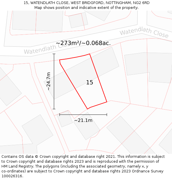 15, WATENDLATH CLOSE, WEST BRIDGFORD, NOTTINGHAM, NG2 6RD: Plot and title map