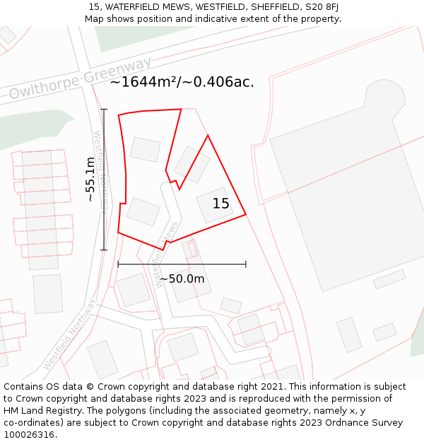 15, WATERFIELD MEWS, WESTFIELD, SHEFFIELD, S20 8FJ: Plot and title map