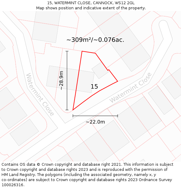 15, WATERMINT CLOSE, CANNOCK, WS12 2GL: Plot and title map