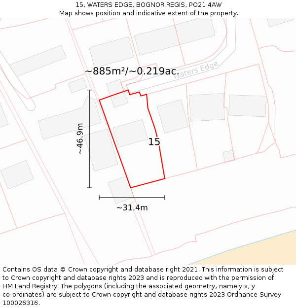 15, WATERS EDGE, BOGNOR REGIS, PO21 4AW: Plot and title map