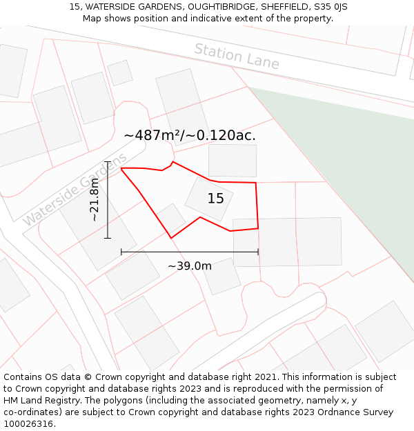 15, WATERSIDE GARDENS, OUGHTIBRIDGE, SHEFFIELD, S35 0JS: Plot and title map