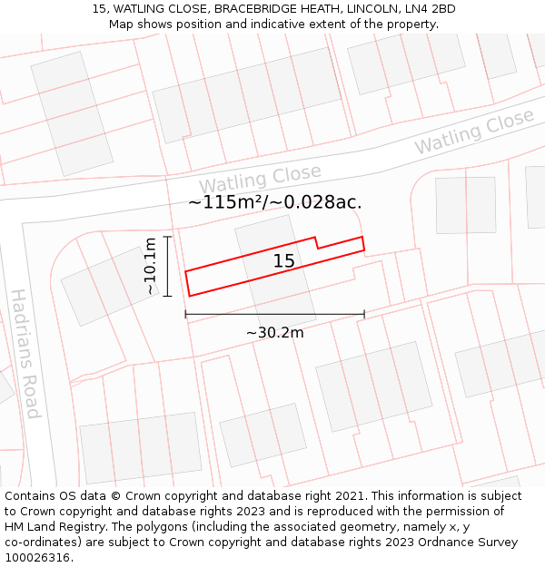 15, WATLING CLOSE, BRACEBRIDGE HEATH, LINCOLN, LN4 2BD: Plot and title map