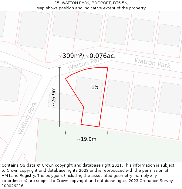 15, WATTON PARK, BRIDPORT, DT6 5NJ: Plot and title map