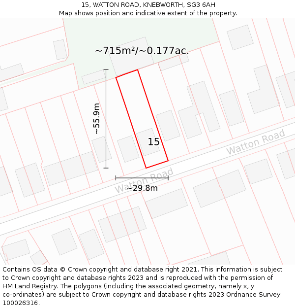 15, WATTON ROAD, KNEBWORTH, SG3 6AH: Plot and title map