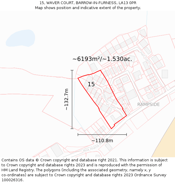 15, WAVER COURT, BARROW-IN-FURNESS, LA13 0PR: Plot and title map