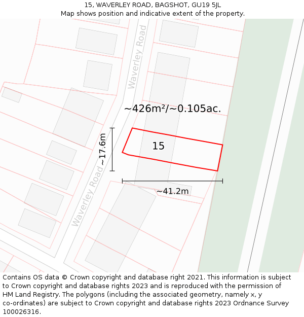 15, WAVERLEY ROAD, BAGSHOT, GU19 5JL: Plot and title map