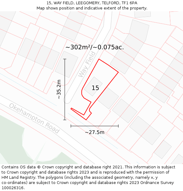 15, WAY FIELD, LEEGOMERY, TELFORD, TF1 6PA: Plot and title map