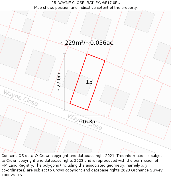 15, WAYNE CLOSE, BATLEY, WF17 0EU: Plot and title map