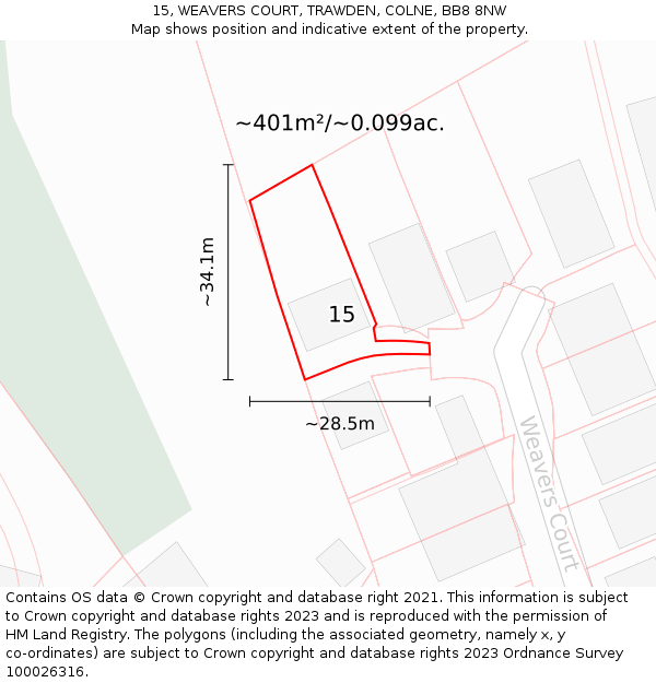 15, WEAVERS COURT, TRAWDEN, COLNE, BB8 8NW: Plot and title map