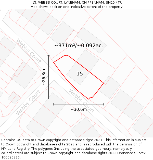 15, WEBBS COURT, LYNEHAM, CHIPPENHAM, SN15 4TR: Plot and title map