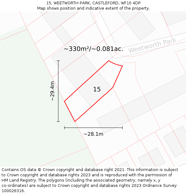 15, WEETWORTH PARK, CASTLEFORD, WF10 4DP: Plot and title map