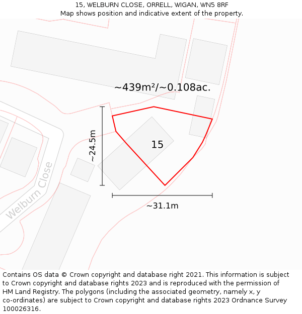 15, WELBURN CLOSE, ORRELL, WIGAN, WN5 8RF: Plot and title map