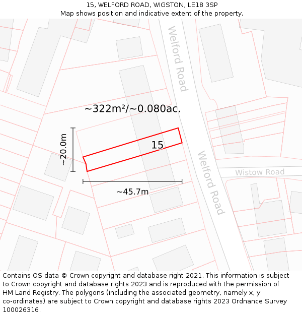 15, WELFORD ROAD, WIGSTON, LE18 3SP: Plot and title map