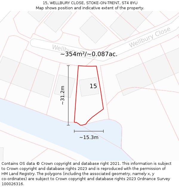 15, WELLBURY CLOSE, STOKE-ON-TRENT, ST4 8YU: Plot and title map