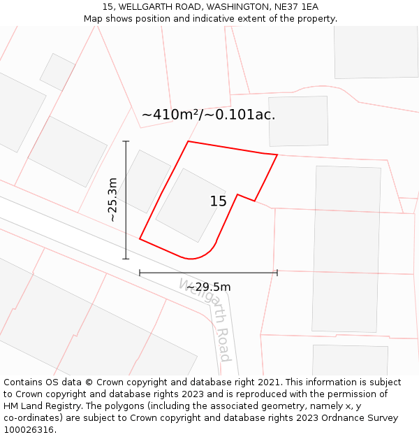 15, WELLGARTH ROAD, WASHINGTON, NE37 1EA: Plot and title map