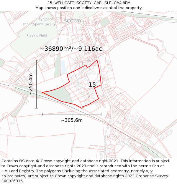 15, WELLGATE, SCOTBY, CARLISLE, CA4 8BA: Plot and title map