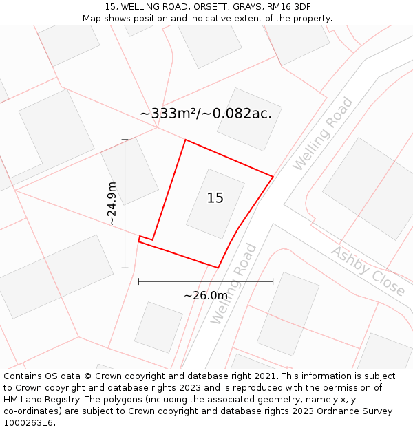 15, WELLING ROAD, ORSETT, GRAYS, RM16 3DF: Plot and title map