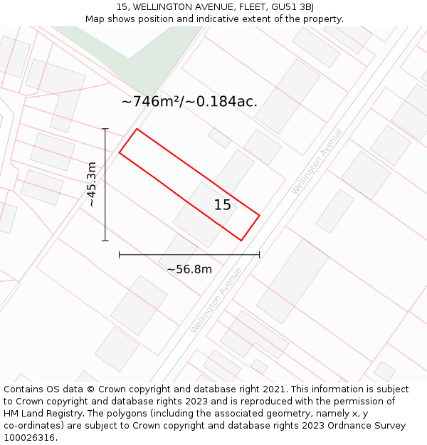 15, WELLINGTON AVENUE, FLEET, GU51 3BJ: Plot and title map