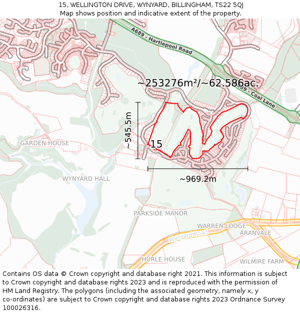 15, WELLINGTON DRIVE, WYNYARD, BILLINGHAM, TS22 5QJ: Plot and title map