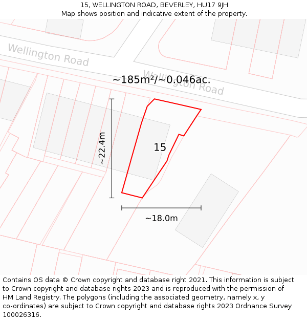 15, WELLINGTON ROAD, BEVERLEY, HU17 9JH: Plot and title map