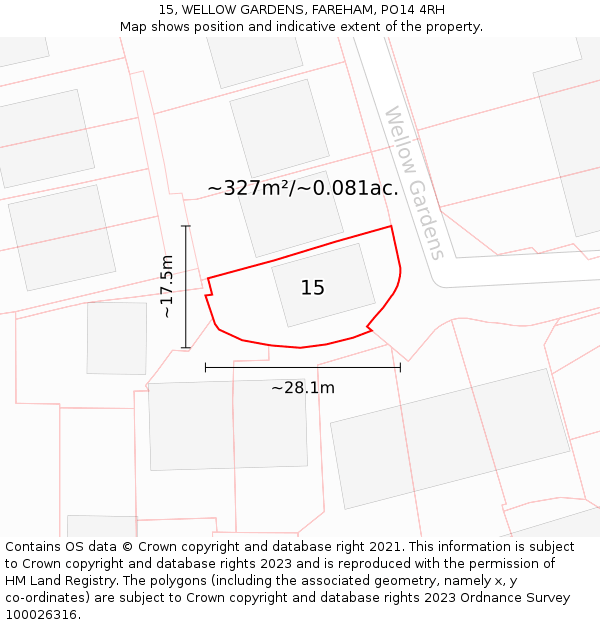 15, WELLOW GARDENS, FAREHAM, PO14 4RH: Plot and title map