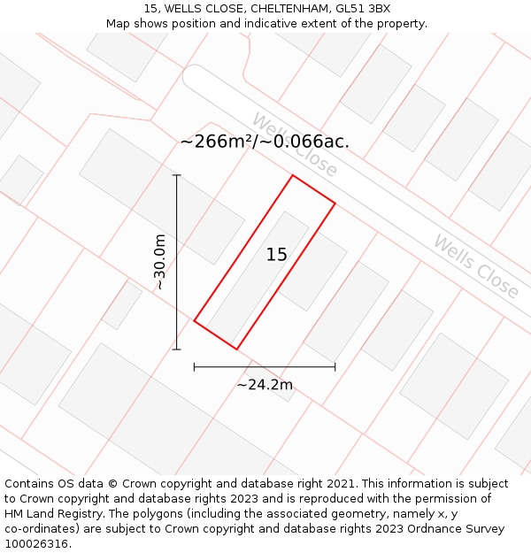 15, WELLS CLOSE, CHELTENHAM, GL51 3BX: Plot and title map