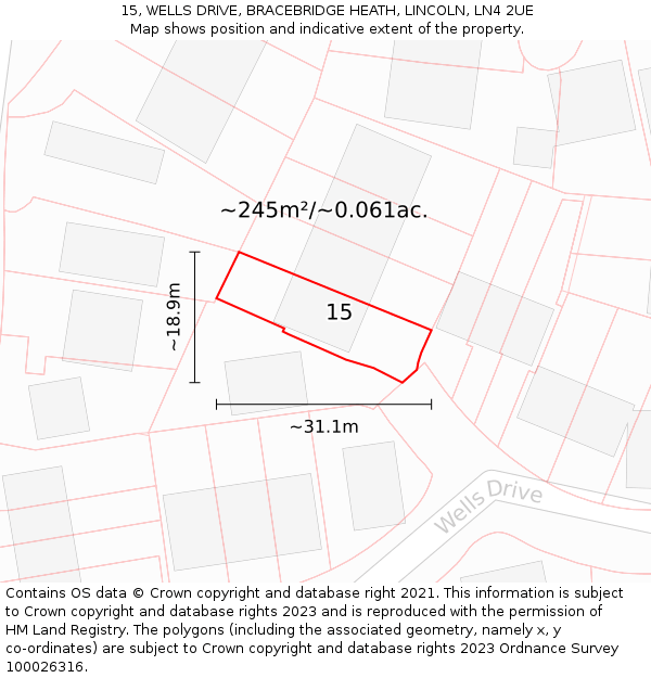15, WELLS DRIVE, BRACEBRIDGE HEATH, LINCOLN, LN4 2UE: Plot and title map