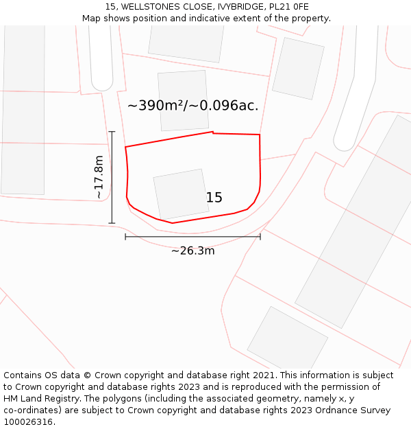 15, WELLSTONES CLOSE, IVYBRIDGE, PL21 0FE: Plot and title map