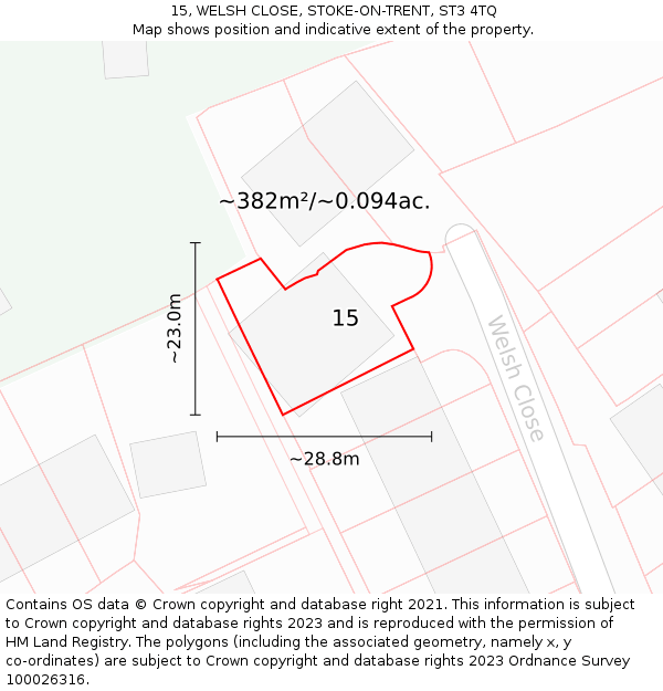 15, WELSH CLOSE, STOKE-ON-TRENT, ST3 4TQ: Plot and title map