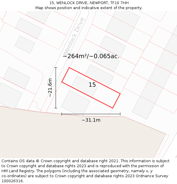 15, WENLOCK DRIVE, NEWPORT, TF10 7HH: Plot and title map