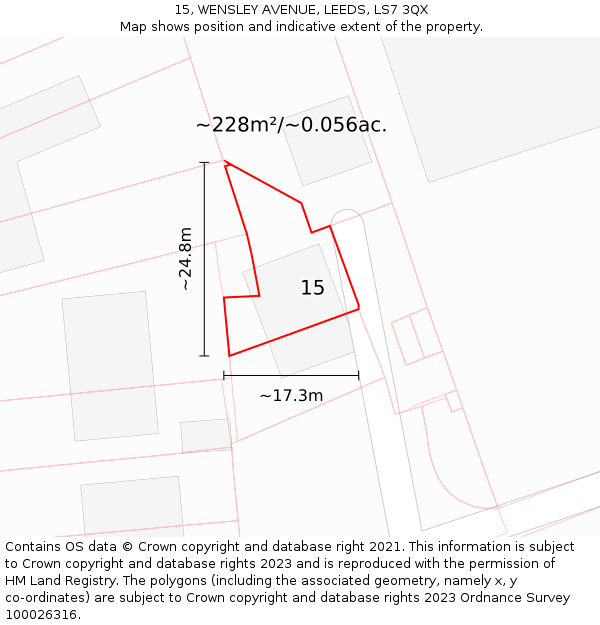 15, WENSLEY AVENUE, LEEDS, LS7 3QX: Plot and title map