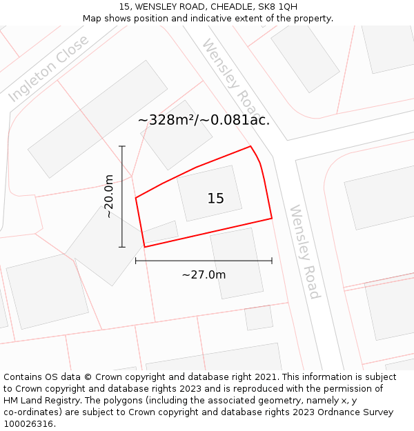 15, WENSLEY ROAD, CHEADLE, SK8 1QH: Plot and title map