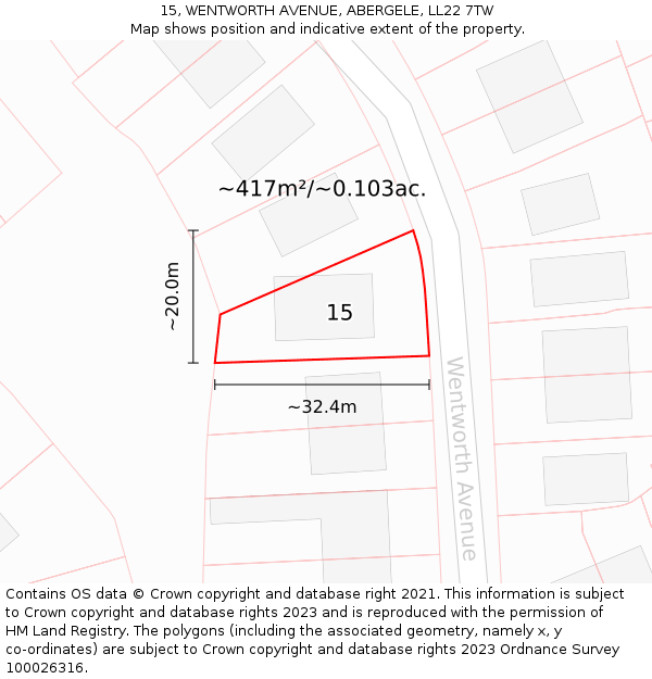 15, WENTWORTH AVENUE, ABERGELE, LL22 7TW: Plot and title map