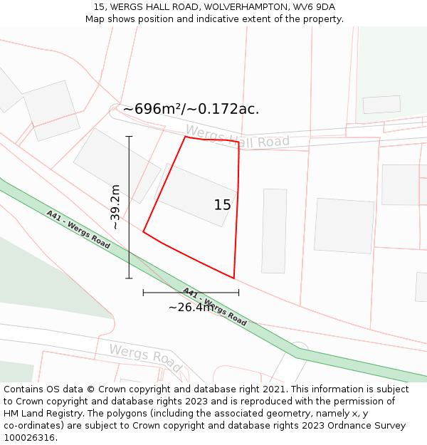 15, WERGS HALL ROAD, WOLVERHAMPTON, WV6 9DA: Plot and title map