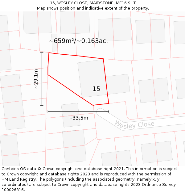15, WESLEY CLOSE, MAIDSTONE, ME16 9HT: Plot and title map