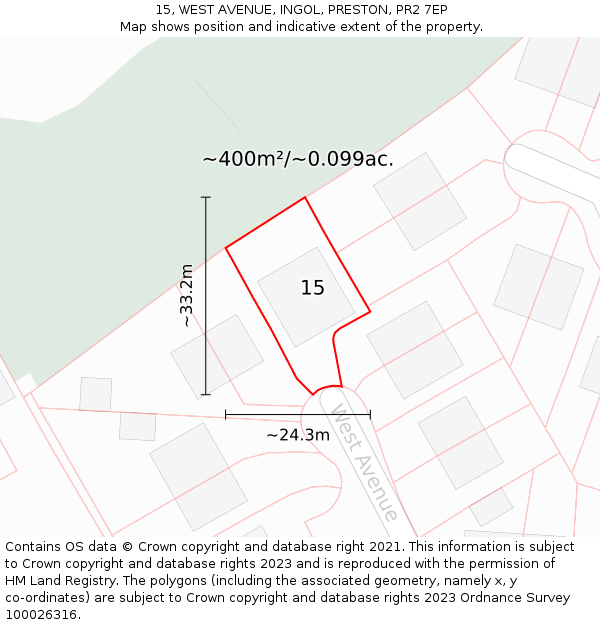 15, WEST AVENUE, INGOL, PRESTON, PR2 7EP: Plot and title map