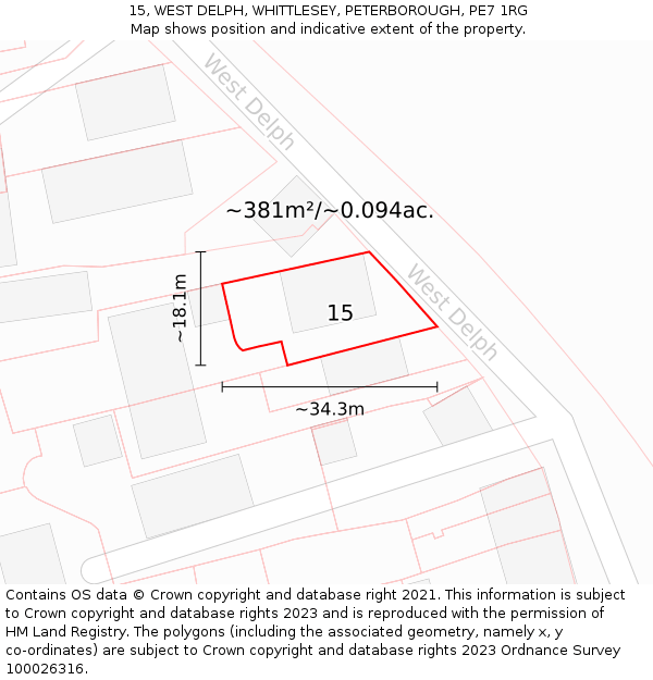 15, WEST DELPH, WHITTLESEY, PETERBOROUGH, PE7 1RG: Plot and title map