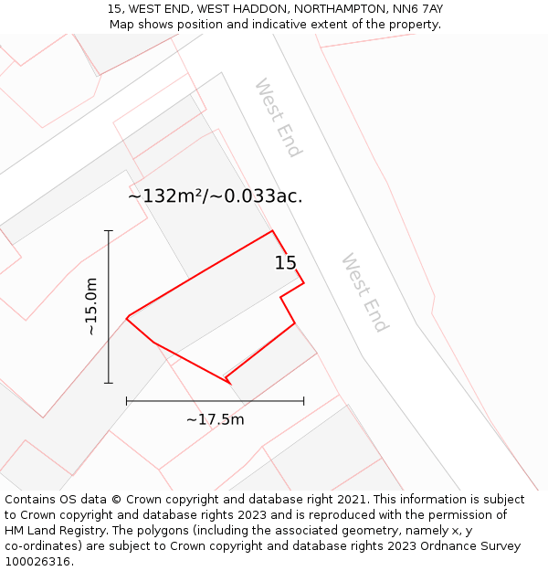 15, WEST END, WEST HADDON, NORTHAMPTON, NN6 7AY: Plot and title map