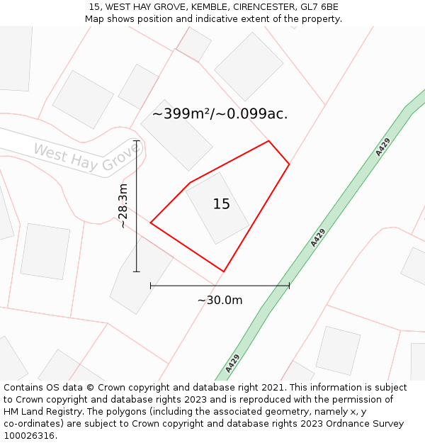 15, WEST HAY GROVE, KEMBLE, CIRENCESTER, GL7 6BE: Plot and title map