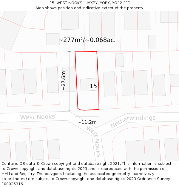 15, WEST NOOKS, HAXBY, YORK, YO32 3FD: Plot and title map