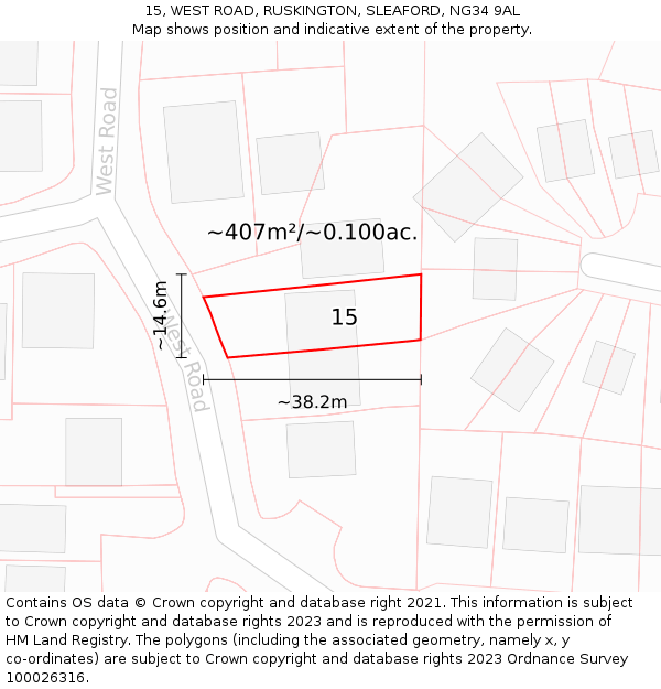 15, WEST ROAD, RUSKINGTON, SLEAFORD, NG34 9AL: Plot and title map