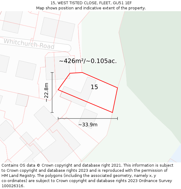 15, WEST TISTED CLOSE, FLEET, GU51 1EF: Plot and title map
