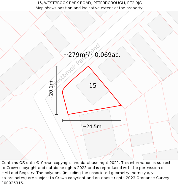 15, WESTBROOK PARK ROAD, PETERBOROUGH, PE2 9JG: Plot and title map